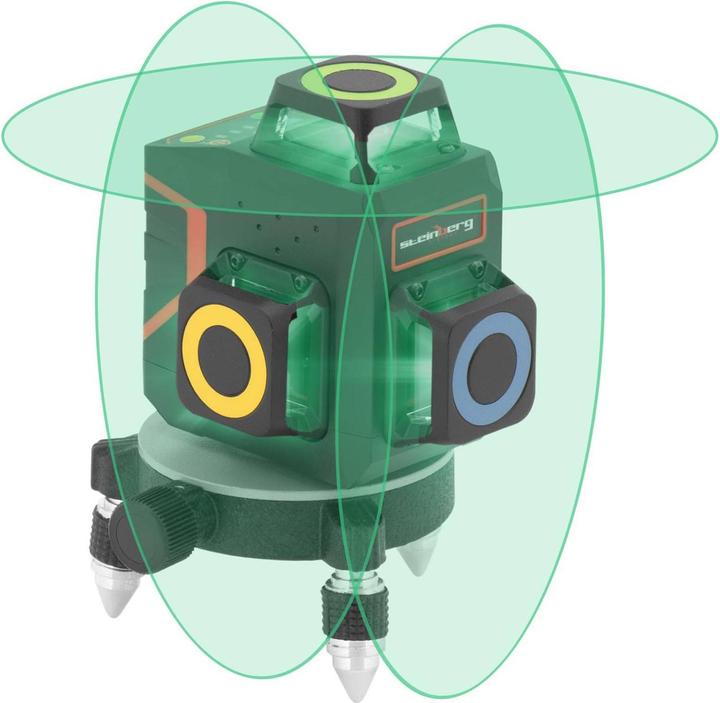 Actual product image Steinberg 360°-Cross line laser with carrying bag - green - 15-30 m - self-leveling - mini tripod - remote