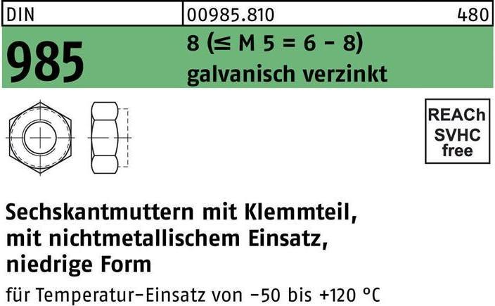 Actual product image Hexagon nut DIN 985 with clamping part M 12 8 (=M 5 = 6/8 ) electrogalvanised
