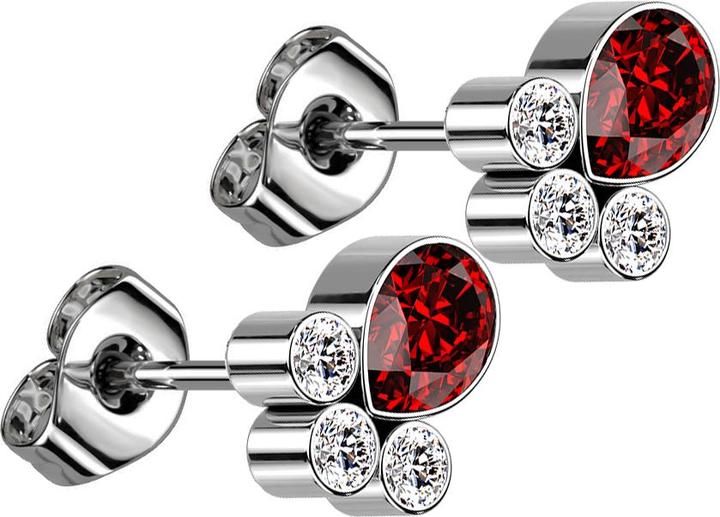 Star Piercing Threadless Ohrstecker silber drei Kristalle silber Ovalkristall rot (ohne Messing, Titan G23)