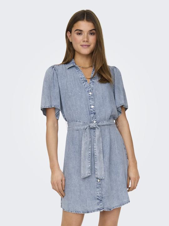 Actual product image Only Normal geschnitten Hemdkragen Kastige Ärmel Kurzes Kleid Jeanskleid (XL)