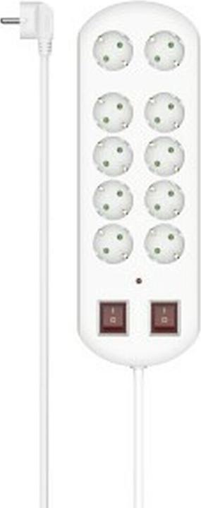 Produktbild Hama Steckdosenleiste, 10-fach, Überspannungsschutz, zwei Schalter, 2 m, Weiss (10 x, CEE 7/3, 2 m)