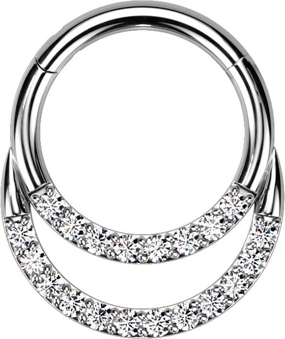 Produktbild Star Piercing Micro Segmentring klappbar silber doppel front Kristalle silber (Titan G23, ohne Messing)