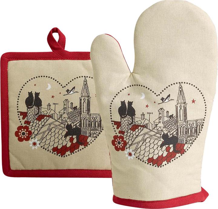 Winkler Set gant/manique - Chats Coeur (Hülle 100%Baumwolle Füllung 100%Füllung Baumwolle.)
