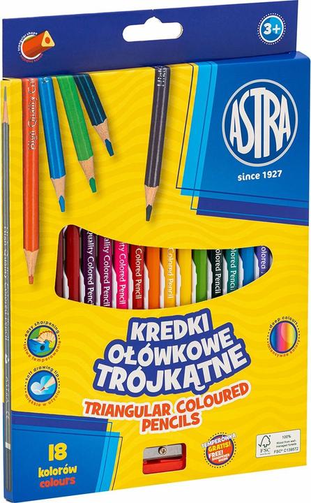 Actual product image Astra Buntstifte dreieckig 18 Stück mit Anspitzer (Multicoloured, 18 x)
