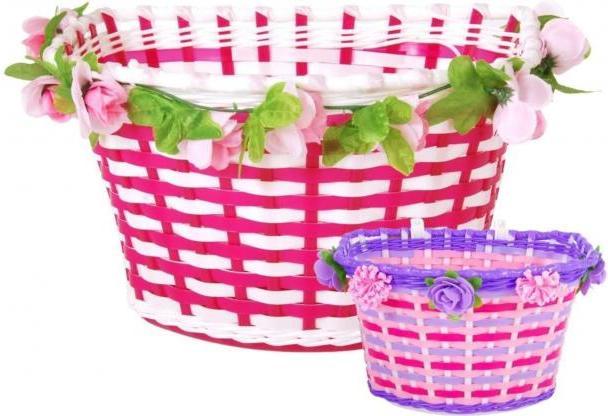 Produktbild Volare geflochtener Fahrradkorb - Blumen - Mädchen - Weiss/Rosa oder Lila/Rosa