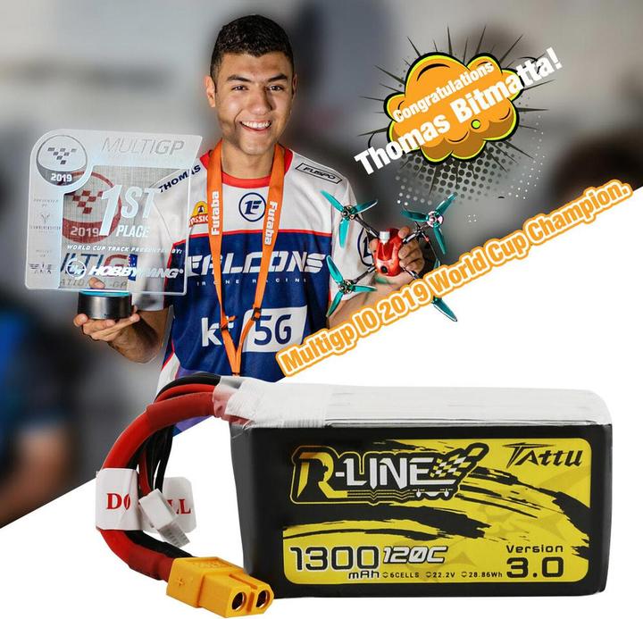 Produktbild Gens Ace Lipo Pack Tattu FPV 1300mAh 22,2V 120C 6S1P(XT60) (22.20 V, 1300 mAh)
