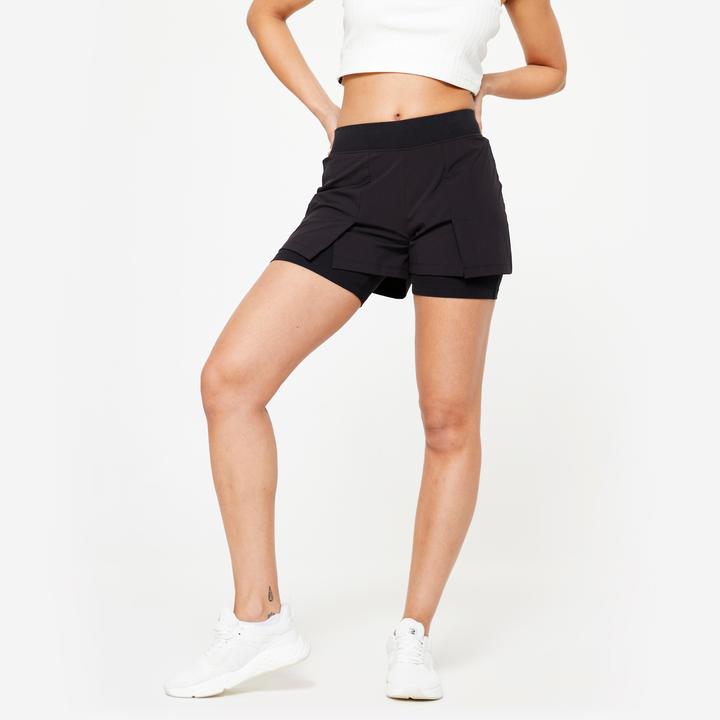 Domyos Shorts mit Untershorts 2-in-1 Damen - 500 schwarz (S)