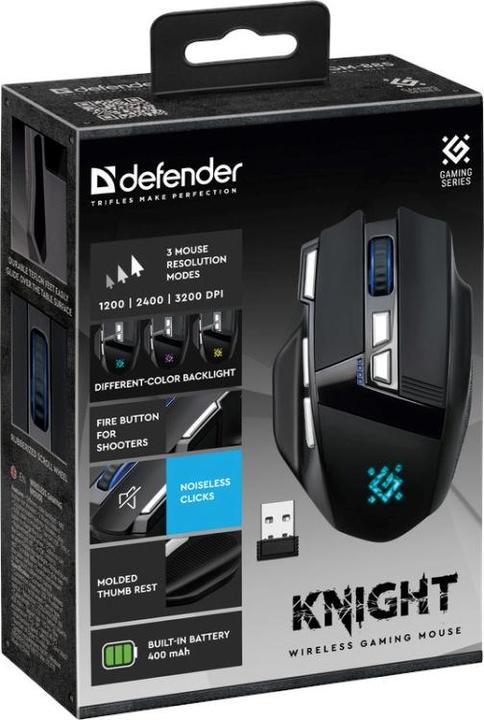 Actual product image Defender Mysz gamingowa bezprzewodowa Knight GM-885 3200DPI 8P Czarna (Wireless)