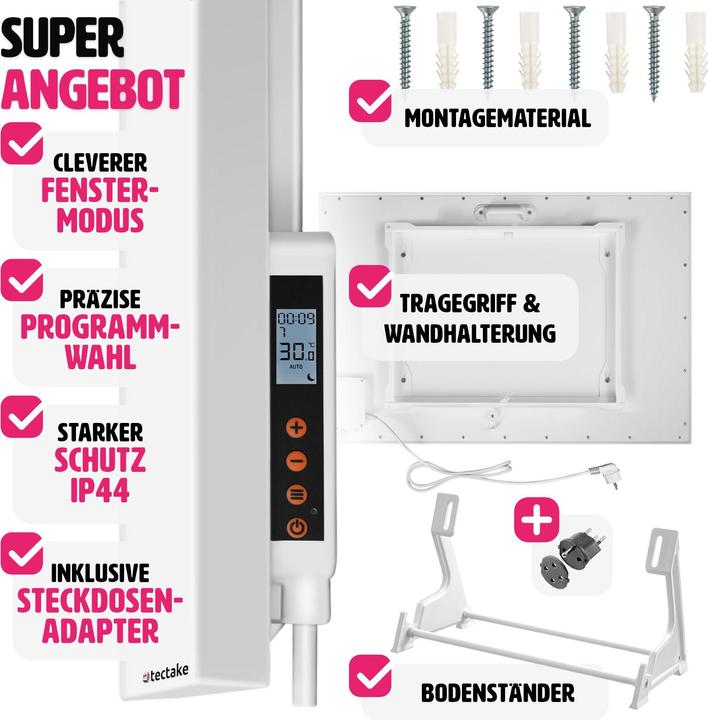 Produktbild tectake Infrarotheizung mit Thermostat und Kippschutz (300 W)