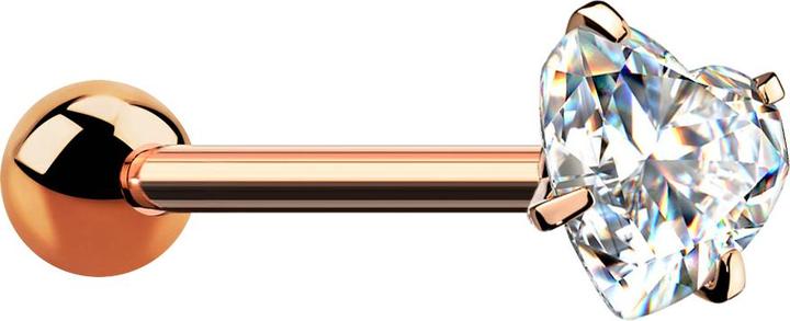 Immagine prodotto Star Piercing Barbell rosegold mit Kugel und Kristallherz silber gefasst (senza ottone, Acciaio chirurgico 316L)