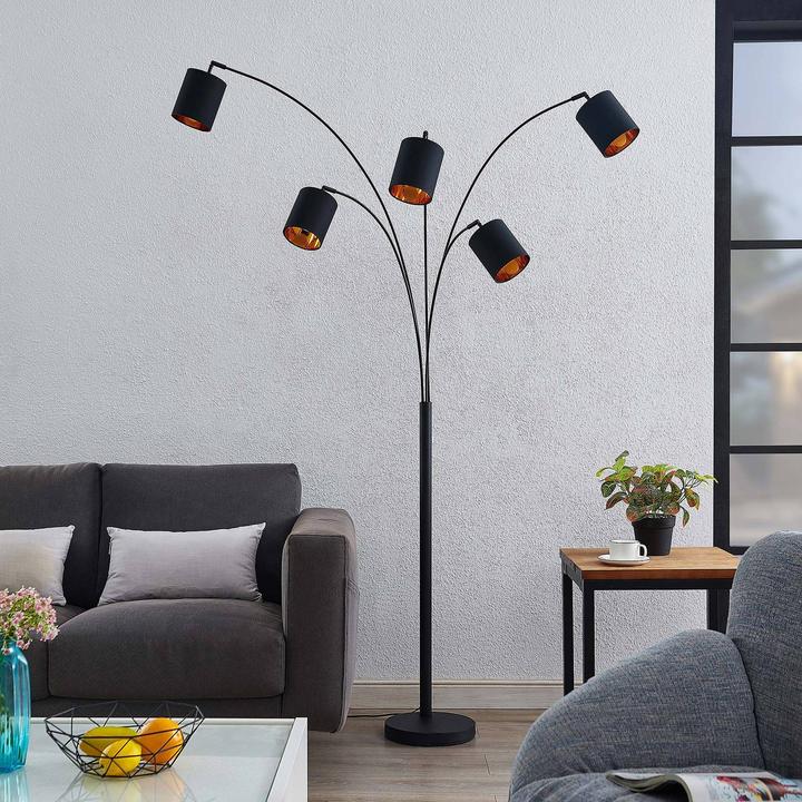 Produktbild Lindby Abiram Stehleuchte, schwarz/gold (E14)