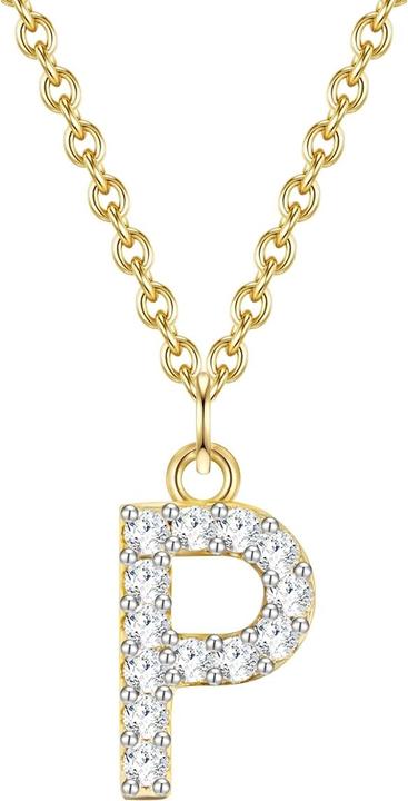 Immagine prodotto Glanzstücke München Catena da donna con lettera P in argento sterling e zirconi in oro giallo 45,0 cm di base + 5,0 cm (Argento, 40 - 45 cm)