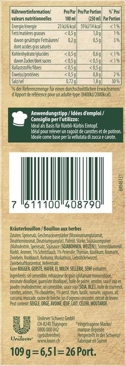 Valeurs nutritives et ingrédients Knorr Kräuter Bouillon