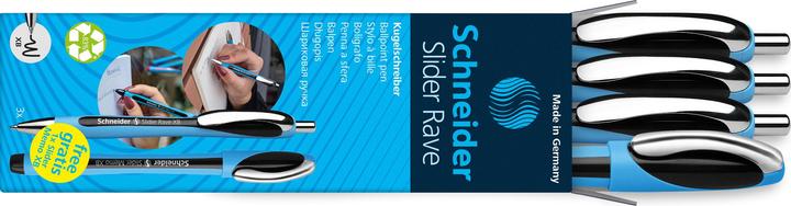 Schneider AKTION: Kugelschreiber Slider Rave XB blau, Schreibfarbe: schwarz, 3 St. + GRATIS Schneide (Black, Blue, 1 x)