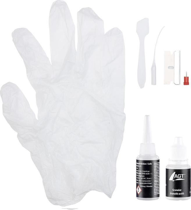 Immagine prodotto AGT Kit di riparazione di supercolla e granuli bianchi (86 g, 10 ml)