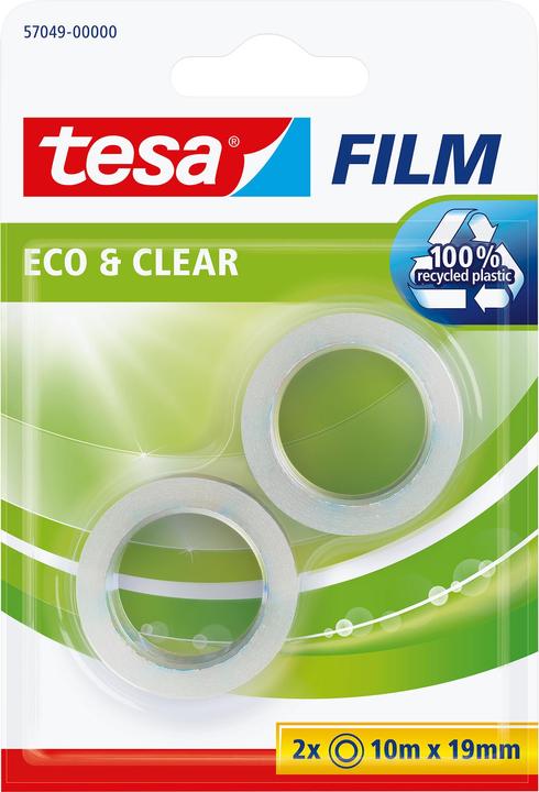 tesa 2x tesafilm ECO & CLEAR, lösungsmittelfrei und alterungsbeständig (19 mm)