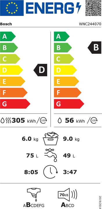 Energie-Label Bosch Hausgeräte WNC244070 (EU-Stecker)