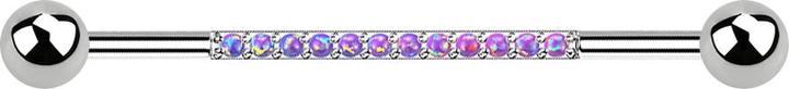 Star Piercing Barbell silber mit zwei Kugeln zwölf Opale violett (ohne Messing, Titan G23)