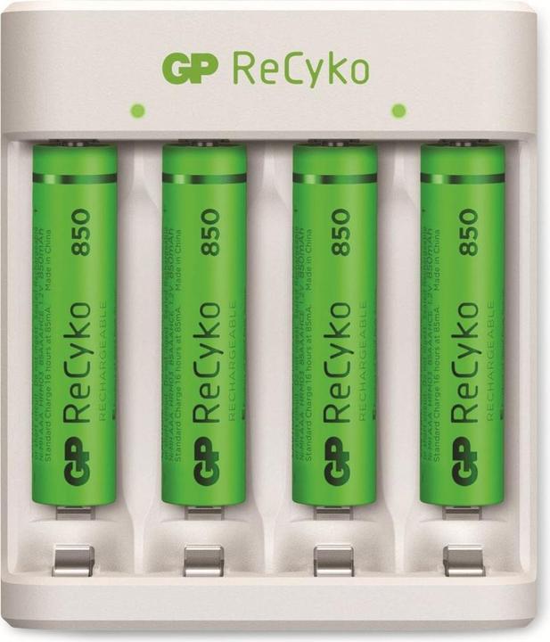 Produktbild GP Batteries E411 + 4x ReCyko+ Micro Rundzellen-Ladegerät inkl. Akkus NiMH Micro (AAA), Mignon (AA) (4 Stk., AAA, 850 mAh, Akku)