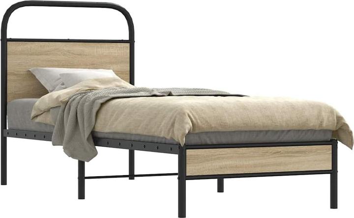 Produktbild VidaXL Bettgestell ohne Matratze 100x190 cm Räuchereiche Holzwerkstoff (100 x 190 cm)