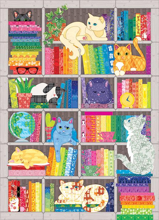Productafbeelding Cobble Hill Puzzel 1000 stukjes Regenboog Kat Quilt (1000 onderdelen)