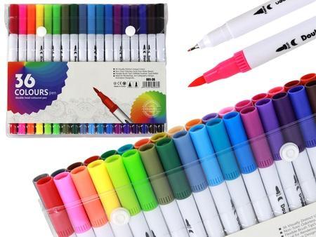Produktbild Lean Toys Set mit 36 ​​doppelseitigen Markern in verschiedenen Farben (Mehrfarbig, 36 x)