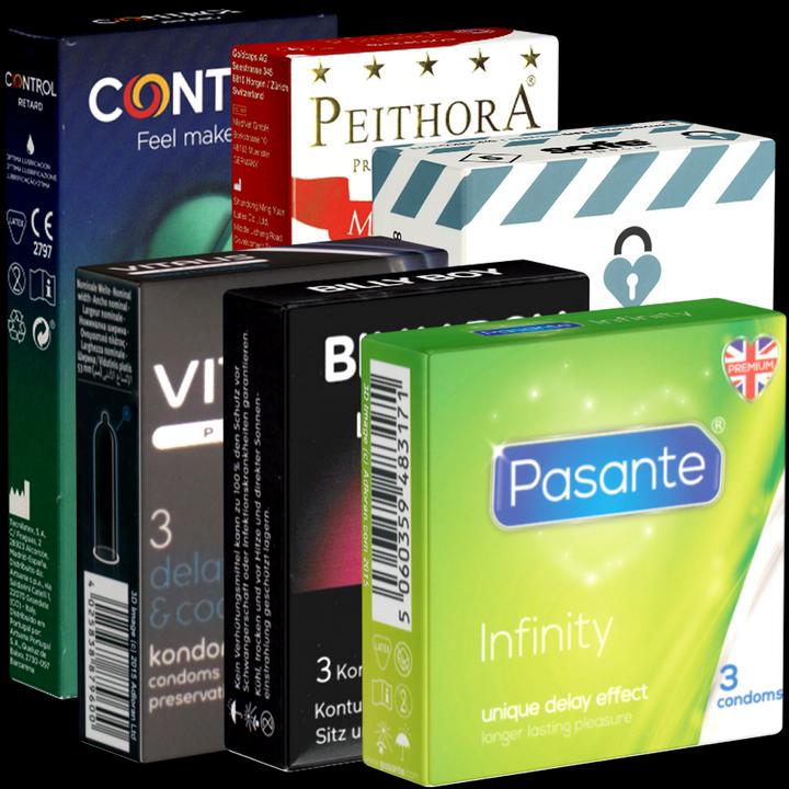 Produktbild Kondomotheke Long Love SIXPACK - 6x aktverlängernde Kondome für Liebesspiele (fast) ohne Ende (26 (26 Stk.)