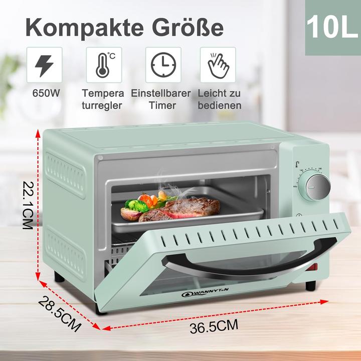 Produktbild Wannyton Minibackofen mit Timer und doppelter Glastür (10L)