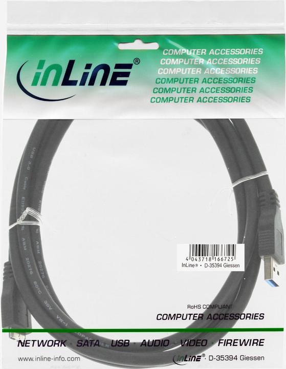 Produktbild InLine USB 3.0 Kabel A Stecker an Micro B Stecker schwarz 5m (5 m, USB 3.0)