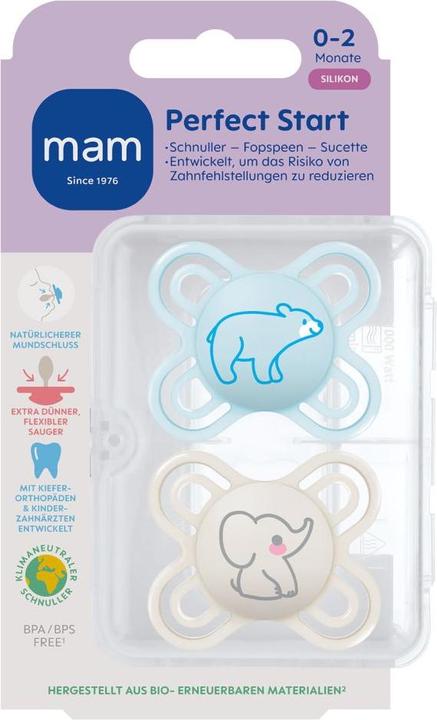Produktbild MAM Perfect Start Silikon, 0-2 Mon., 2 Stk, Bär/Elefant (2 x, bis 2 Monate)