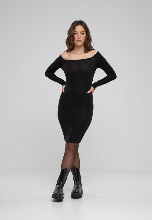 Actual product image Urban Classics Ladies Off Shoulder Longsleeve Glitter Dress - 126795 (XS)