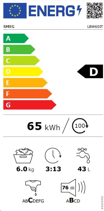Energie-Label Smeg LBW60IT Frontlader-Waschmaschine 6 kg 1000 U/min D Weiss (6 kg)