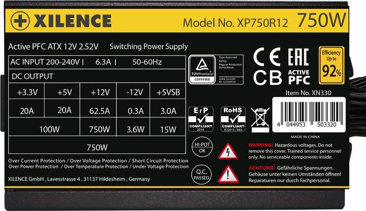 Image du produit Xilence XP750R12 Alimentation PC 750W, Meet 80+ Gold, Gaming, ATX (750 W)