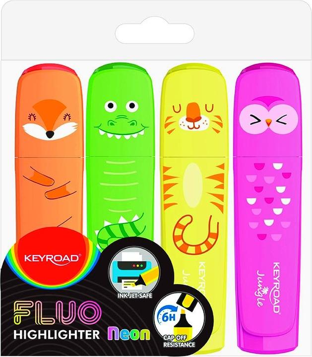 Keyroad Fluo jungle highlighter, 1-5 mm, 4 pieces, case, mixed colours (Orange, Yellow, Green and pink, 5 mm, 4 x)