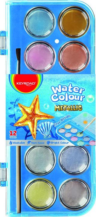 Actual product image Keyroad Watercolour paints, with brush, 12 metallic colours, pendant (Metallic colours)