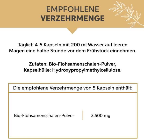 Nährwerte und Zutaten Eltabia Flohsamenschalen (200 Stück, Kapseln)