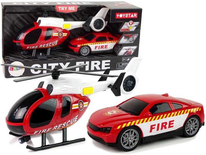 Produktbild Lean Toys Hubschrauber-Auto-Feuerwehrfahrzeug-Set-Sound