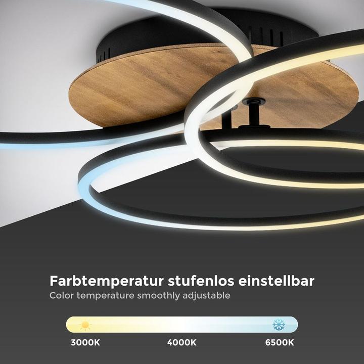 Produktbild B.K.Licht CCT-LED Deckenleuchte, Holz, schwarz, LED/42,5W (1500 lm)