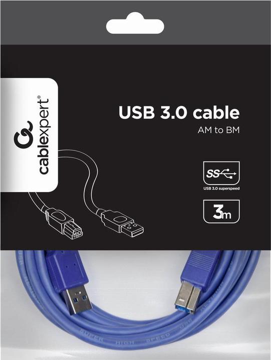 Produktbild Gembird USB-Kabel USB Typ A (M) bis USB Type B (M) (3 m, USB 3.0)