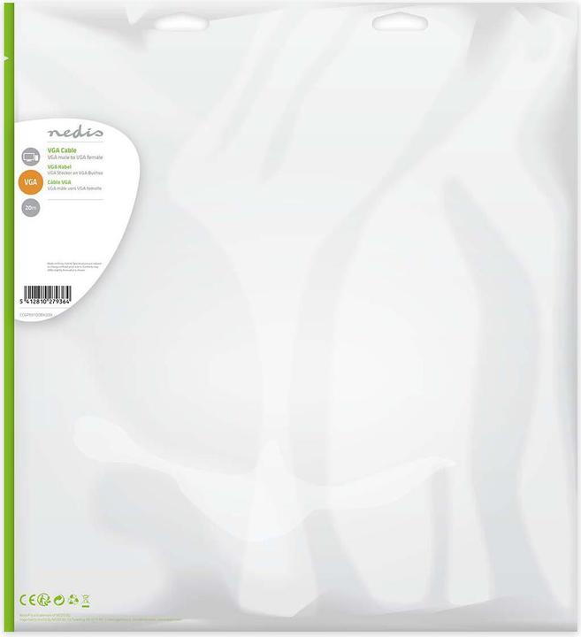 Immagine prodotto Nedis Cavo VGA - VGA maschio - VGA femmina - Nichelato - Risoluzione massima: 1280x800 - 20,0 m - ru (20 m, VGA)