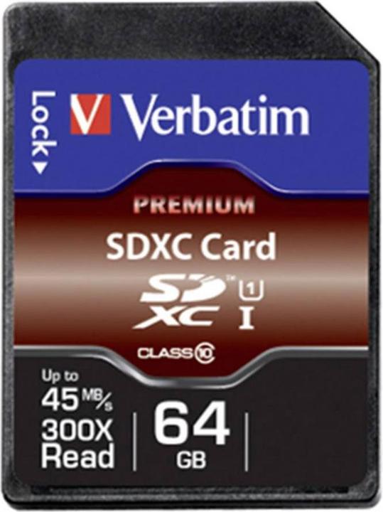 Actual product image Verbatim SDXC Card Class 10 Premium (64 GB, SDXC, U1, UHS-I)