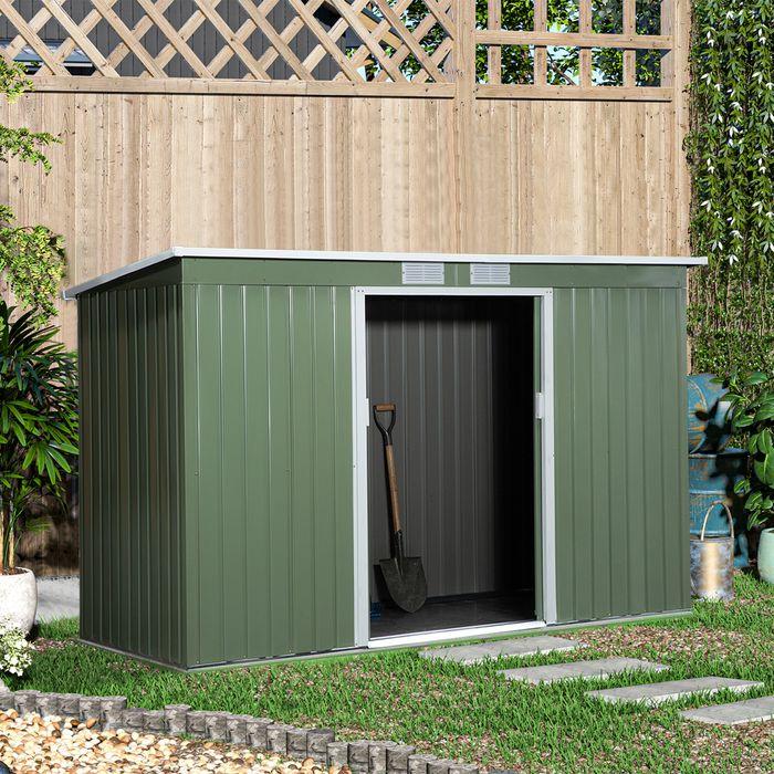 Produktbild Swisshandel24 Gerätehaus, Gartenhaus, Geräteschuppen mit Schiebetür, Lüftungsfenster, Pultdach, Outdoor, Stahl, He