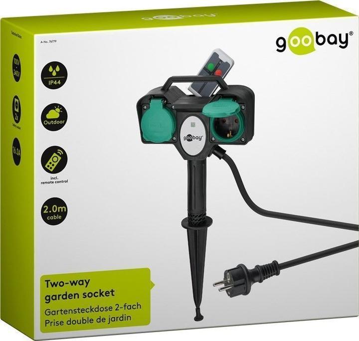 Actual product image Goobay Garden socket 2-fold with remote control (2 x, CEE 7/3, 2 m)