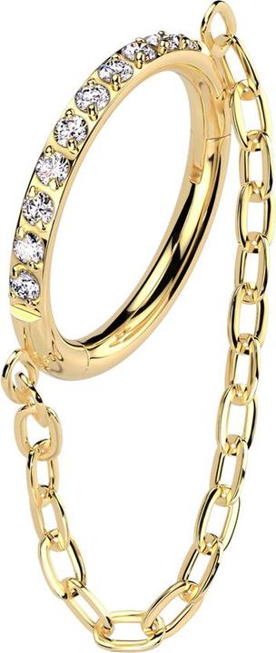 Actual product image Star Piercing Micro segment ring hinged gold-plated side crystals silver pendant chain (Titanium G23, without brass)
