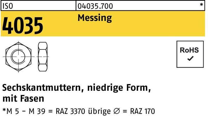 Produktbild Sechskantmutter ISO 4035 niedrig m.Fasen M 4 Messing (M4)