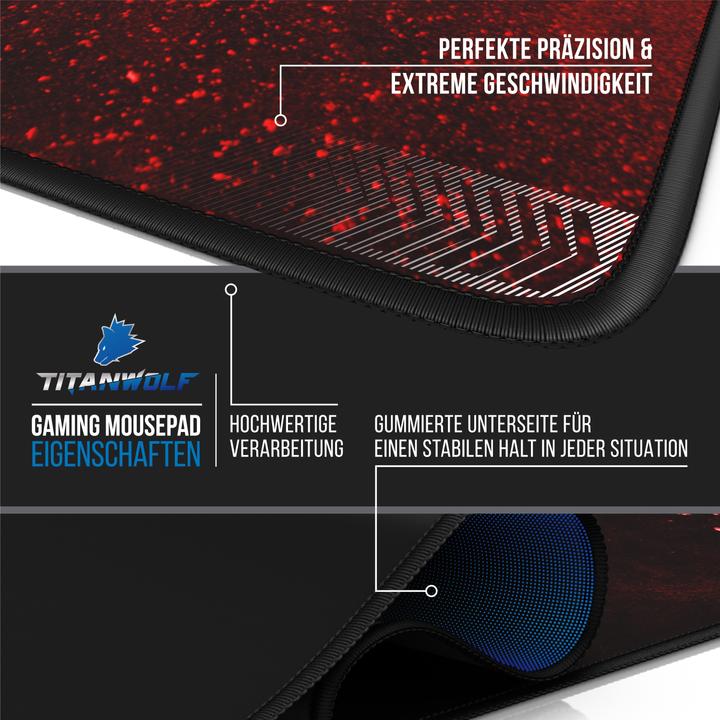 Produktbild Titanwolf Gaming Mauspad XXL, glattes Stoffgewebe, Speed Mausmatte 900 x 400mm grosse Fläche, Blood (XXL)