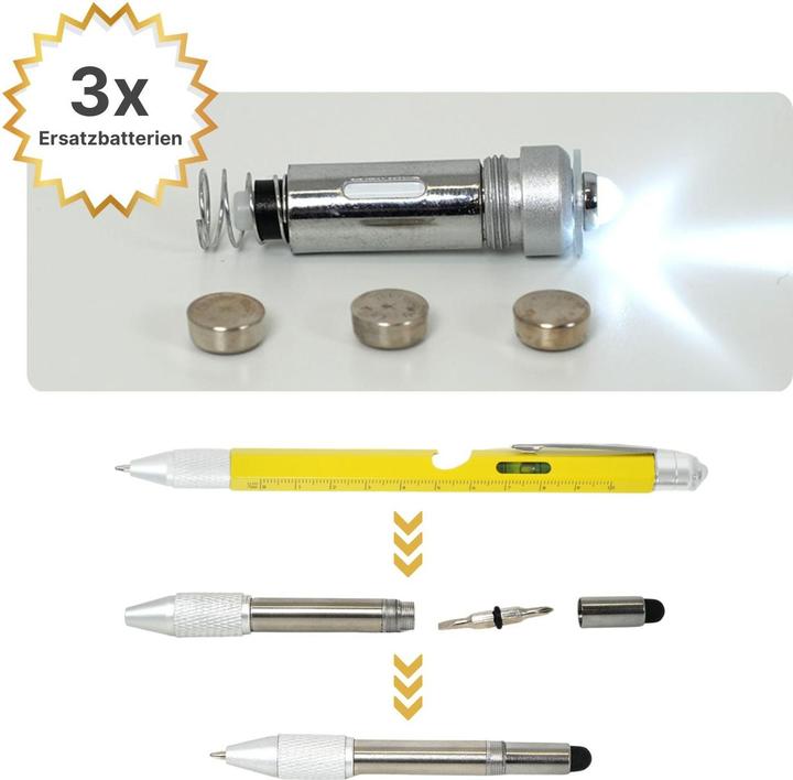 Produktbild Hermex 8in1 Multi-Kugelschreiber Multifunktionsstift Touchpen Wasserwaage Schraubendreher (8 Funktionen)