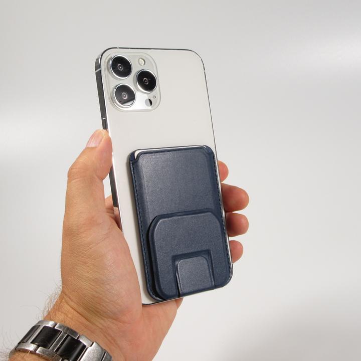Produktbild PhoneLook MagSafe magnetisches Wallet Kartenhalter mit Ständerfunktion Dunkelblau (Apple iPhone 12)