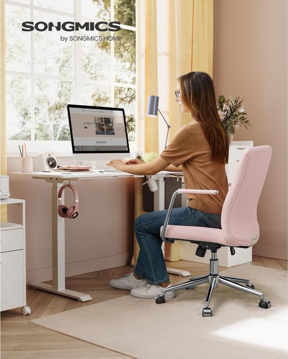 Actual product image Songmics Office chair with upholstered backrest and armrests, pink