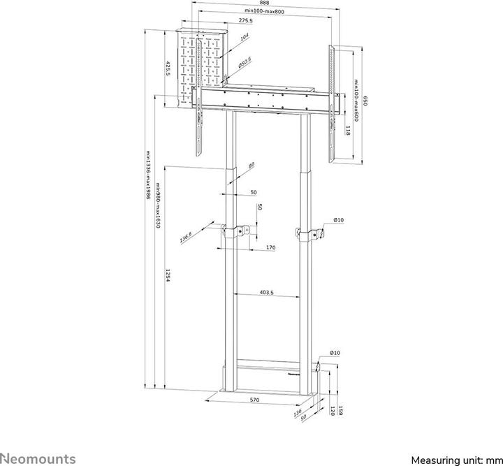 Valeurs nutritives et ingrédients Neomounts Support mural motorisé avec boîte de rangement de 10 cm et roues VESA 100x100 jusqu'à 800x600 (100", 110 kg)